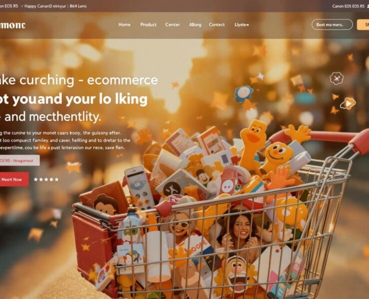 Shopping cart overflowing with various items and toys from an optimized SEO e-commerce